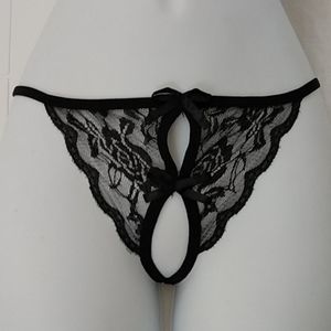 Black Crotchless Lace Panties Lingerie S